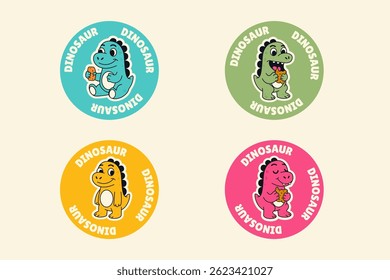 Set of cute cartoon dinosaur character label stickers