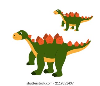 a set of cute cartoon dinosaurs with spikes on the back, a baby and an adult dinosaur. vector isolated on a white background.