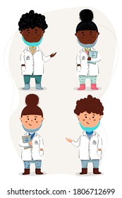 Set of cute cartoon doctor. Vector illustration isolated on white background.