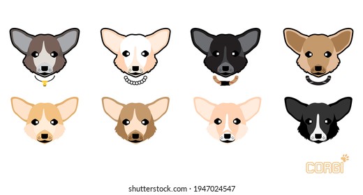 Set of cute cartoon dog with a Corgi, Vector illustration dog set.	