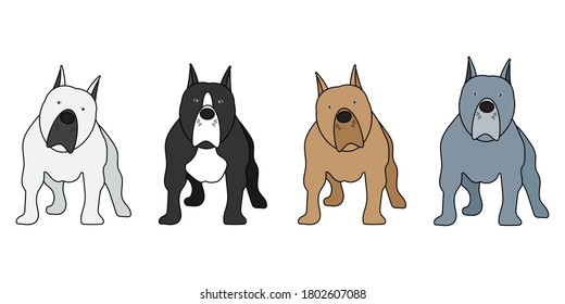 Un juego de tiras cómicas adorables con un juego de perros Pitbull y vectores.