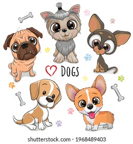 Set of Cute Cartoon Dogs isolated on a white background