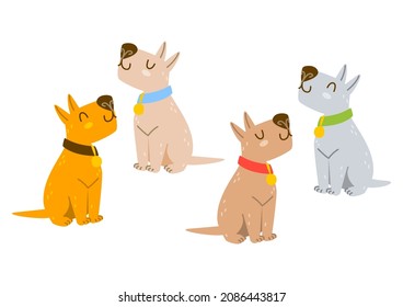 Set of cute cartoon dogs isolated on white