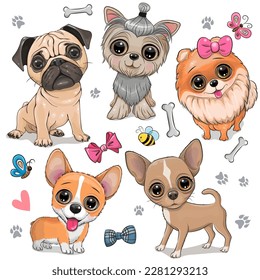 Set of Cute Cartoon Dogs on a white background