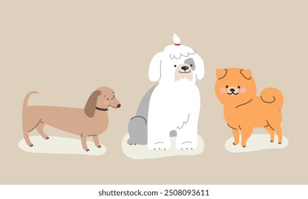 Set of cute cartoon dogs. Vector illustration in flat style.