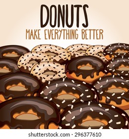 Set of cute cartoon donuts with glaze. Vector illustration
