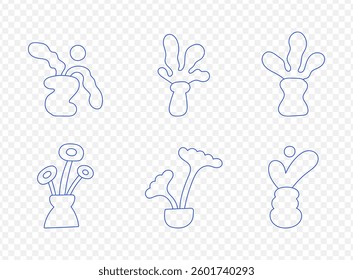 Set of cute cartoon doodle flower in simple linear hand drawn style. Hand drawn vector illustration.