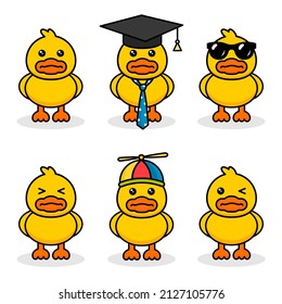 Set of cute cartoon ducks