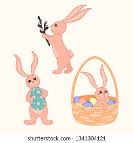 Set of cute cartoon easter bunnies