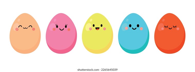Set of cute cartoon easter eggs with emotions isolated on white background vector illustration.