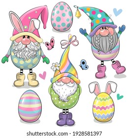 Set of Cute Cartoon Easter Gnomes isolated on a white background