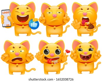 Set of cute cartoon emotico cat charscters in various poses. Social network emotions. Vector illustration - Shutterstock ID 1652038726