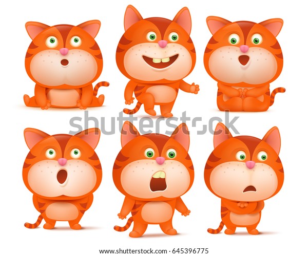 Set Cute Cartoon Emoticon Cat Characters Stock Vector (royalty Free 