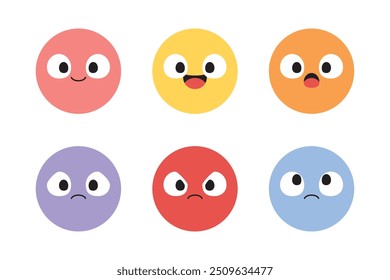 Set of cute cartoon emotion icons. Flat design illustration.
