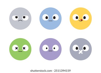 Set of cute cartoon emotion icons. Flat design illustration.