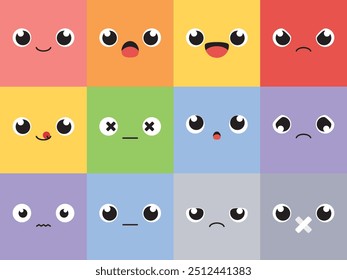 Set of cute cartoon emotion icons. Flat design illustration.