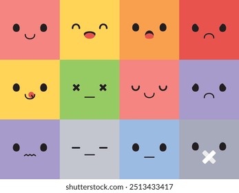 Set of cute cartoon emotion icons. Flat design illustration.