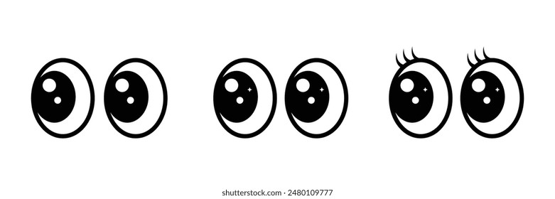Set of Cute cartoon eyes icon collection. Doodle cartoon eyes symbol. Vector Illustration.
