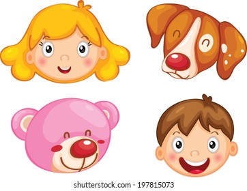 Set of cute cartoon faces