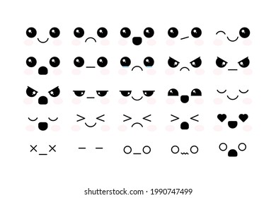 Set of cute cartoon faces with different emotions.