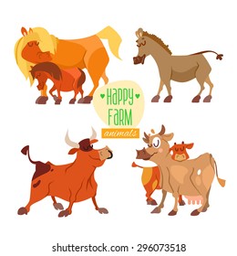 Set of cute cartoon farm animals. Part three. Vector illustration