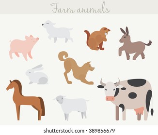 Set of cute cartoon farm animals.