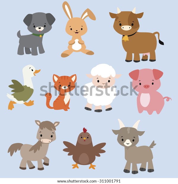 Set Cute Cartoon Farm Animals Stock Vector (Royalty Free) 311001791 ...