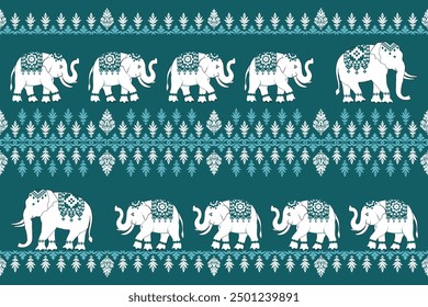 Conjunto de linda granja de dibujos animados y animales salvajes en una Ilustración vectorial sin fisuras, patrón de elefantes, tradicional étnico, patrón de tela para textiles, alfombras, Fondo de pantalla, ropa, sarong, batik, envoltura, embrión