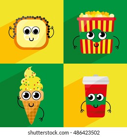 Set of cute cartoon fast food characters .Template for menu of cafes and restaurants . Kids food. - stock vector