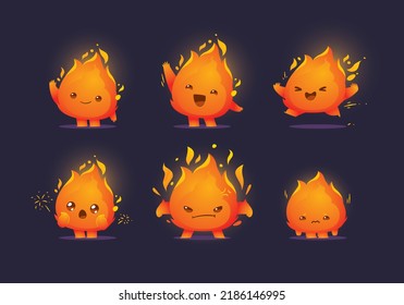 set of cute cartoon fire character mascot collection