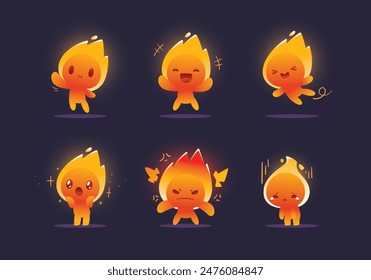 set of cute cartoon fire element character mascot collection	