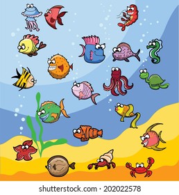 Set of cute cartoon fishes