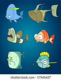 set of cute cartoon fishes