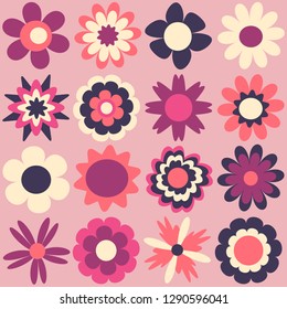 Set of cute cartoon flowers, vector