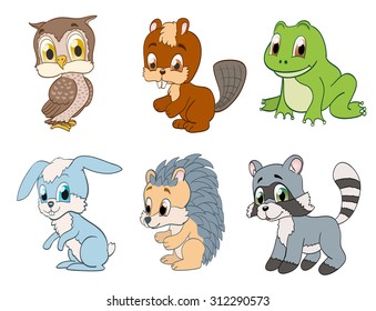 set of cute cartoon forest animals. vector