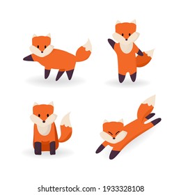 set of cute cartoon foxes in different posture.