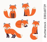 Set of cute cartoon foxes in modern simple flat style. Isolated vector illustration