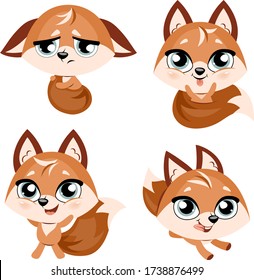 Set of cute cartoon foxes in modern simple flat style. Vector illustration isolated on white background.