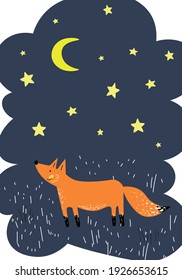 Set of cute cartoon foxes in modern simple flat style, Children's backdrop