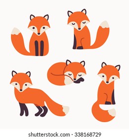 Set cute cartoon foxes