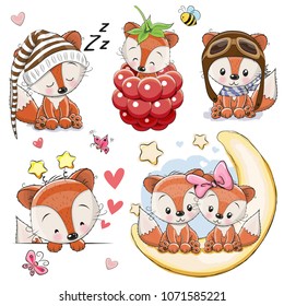 Set of Cute Cartoon Foxes on a white background