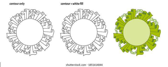 Set of cute cartoon frame templates with textile ruffles, pearls and beads. Isolated colored copy space vector illustration of creative occupation