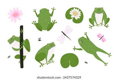 Set of cute cartoon frogs