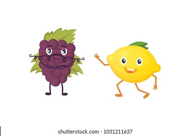 Set of cute cartoon fruit. Vector illustration with funny characters. Fresh food time.
