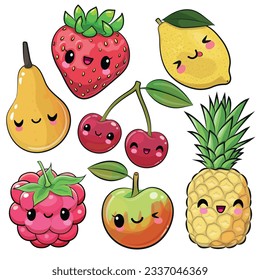 Set of Cute Cartoon Fruits isolated on a white background