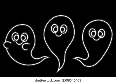 Conjunto lindo fantasma de dibujos animados en efecto neón