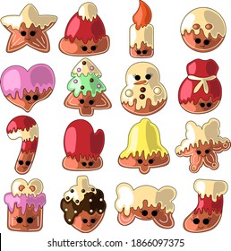 Set of cute cartoon gingerbread cookies in color