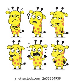 Set of Cute Cartoon Giraffe Characters with Funny and Emotional Facial Expressions – Vector Illustration