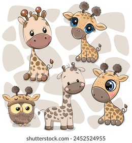 Set of Cute Cartoon Giraffes on a white background Handdrawn