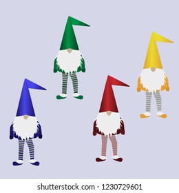 Set of cute cartoon gnomes isolated on gray background